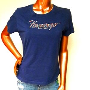 Mosaic Rhinestone Flamingo Las Vegas Hotel Blue T-Shirt